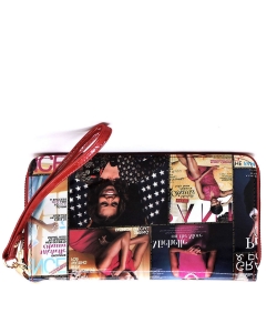Magazine Cover Collage Zip Around Wallet OA020 RED/MULTI